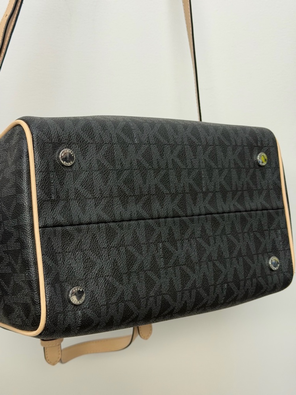 Michael Kors Black Logo Satchel with Tan Handles - Picture 5 of 8